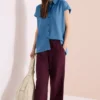 Blouse met overhangende schouders in denimlook