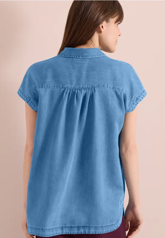 Blouse met overhangende schouders in denimlook - Afbeelding 3
