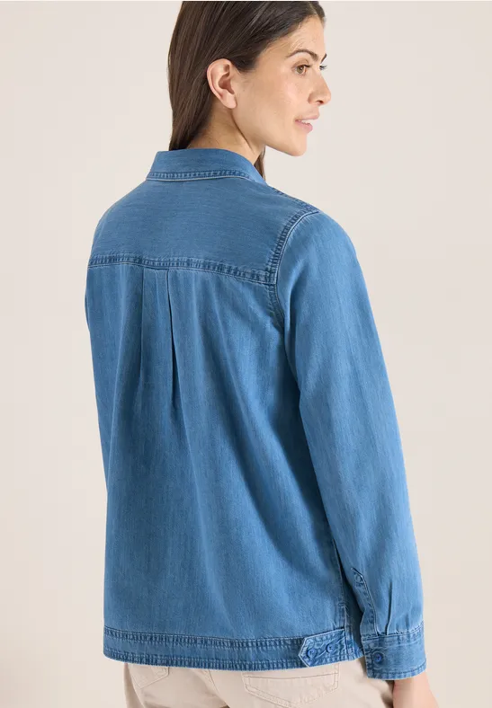 Blouse met overhemdkraag in denimlook - Afbeelding 3