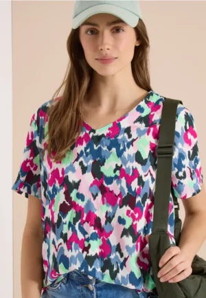 Blouse shirt met V-hals en knoop