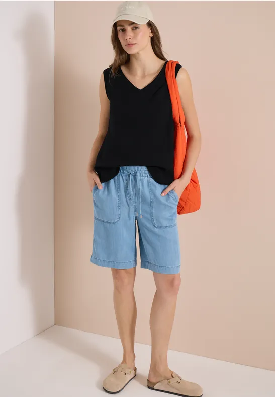 Blousetop met V-hals van mousseline