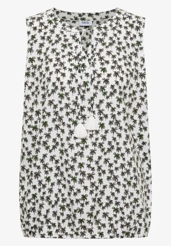 Blousetop met gespleten hals en palmboomprint - Afbeelding 2