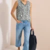 Blousetop met gespleten hals en palmboomprint