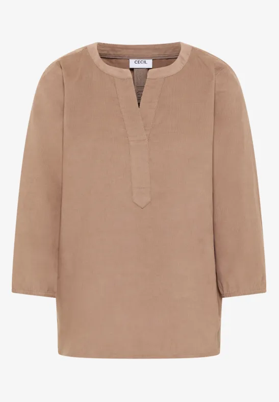 Corduroy blouse met gespleten hals - Afbeelding 2