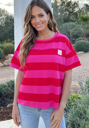 Cotton Strepen Shirt Dames Rood Roze