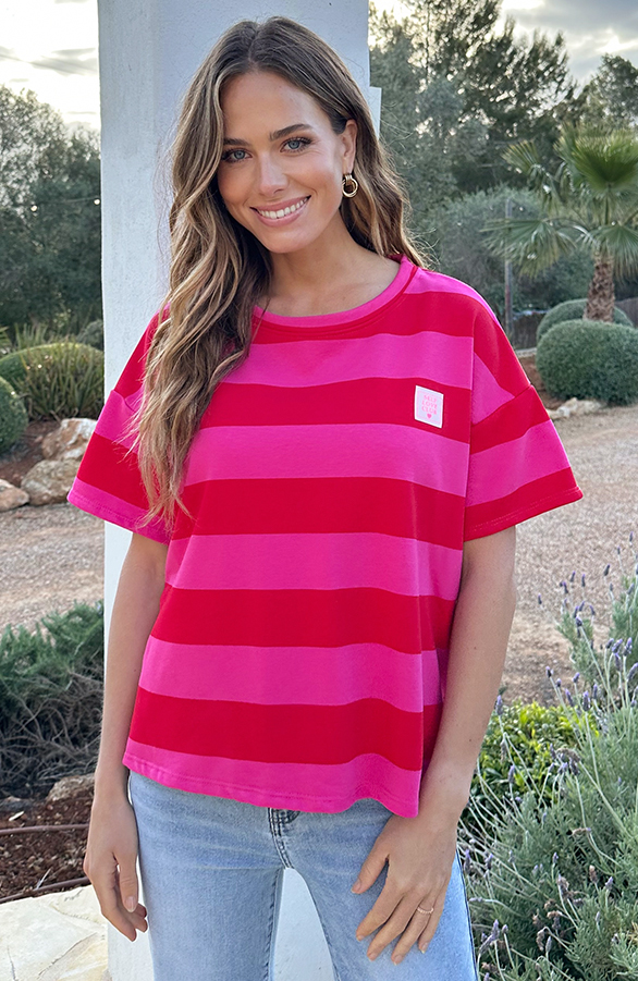 Cotton Strepen Shirt Dames Rood Roze