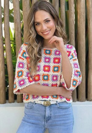 Gehaakte Bohemian Top Korte Multicolor