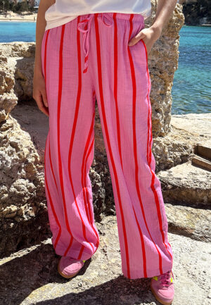 Gestreepte Mousseline Broek Rood Roze