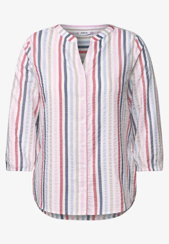 Gestreepte blouse met gespleten hals - Afbeelding 2