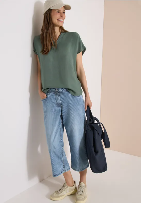 High Waist jeans met Wide Legs en strepen