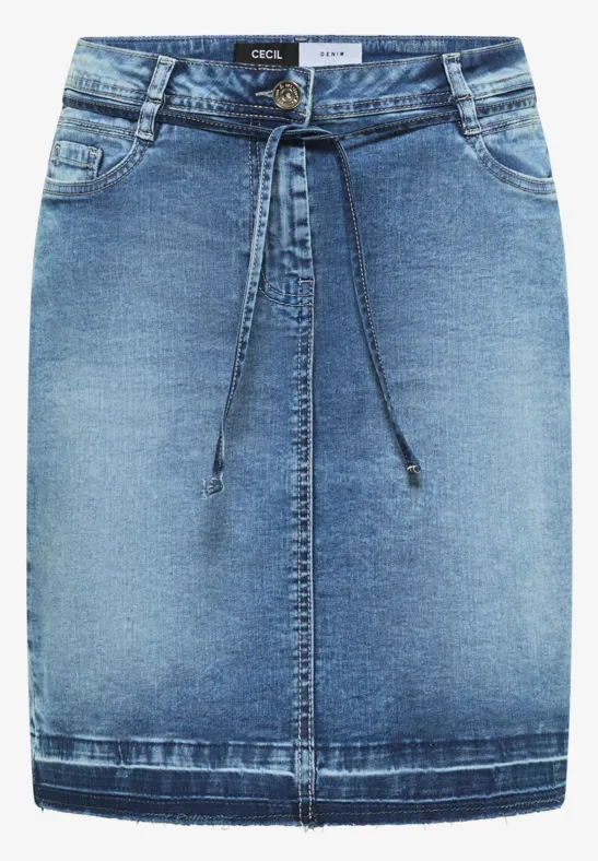 Knielange denim rok met riemdetail - Afbeelding 2