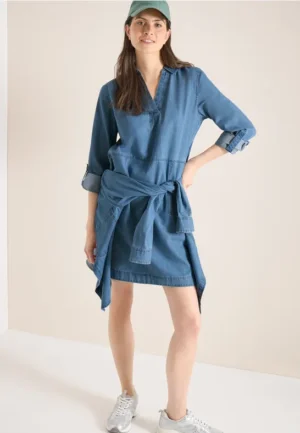 Knielange jurk in denimlook