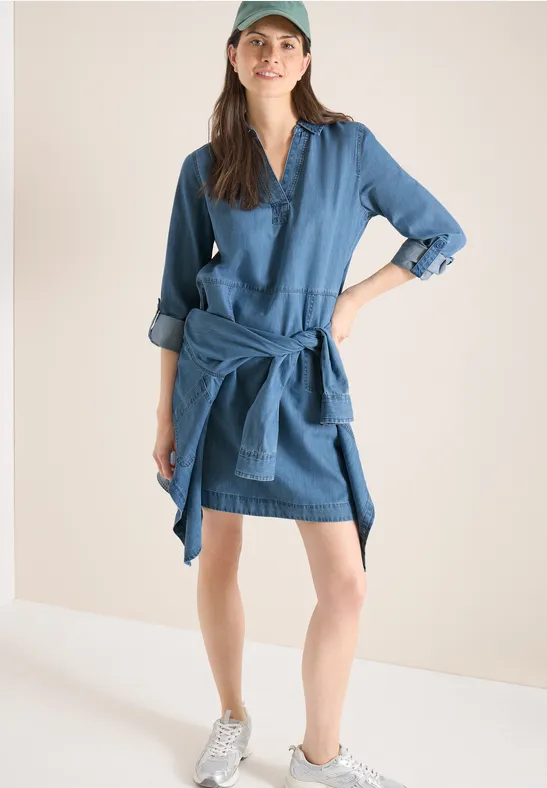 Knielange jurk in denimlook