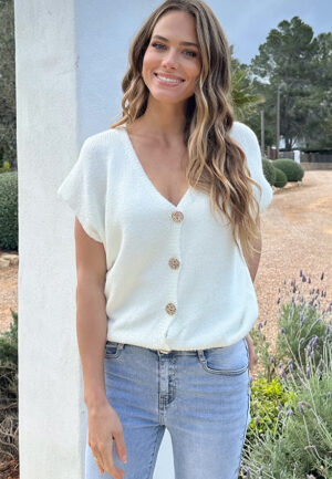 Knitted Button Cardigan Ecru