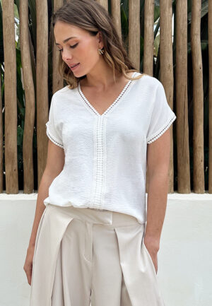 Lace Line V-Hals Top Ecru