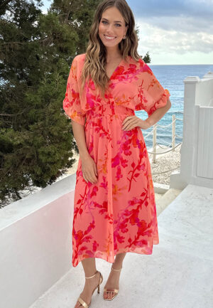Maxi V-Hals Jurk Peach Blossom