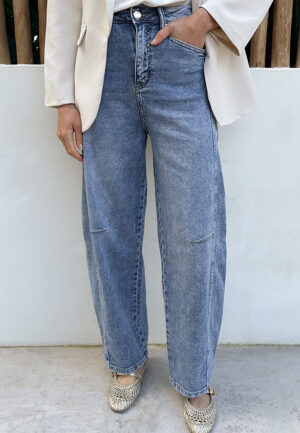 Mid Rise Barrel Jeans Acid Blue