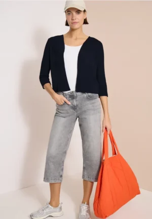 Open jas met 3/4 mouwen in ajour-look