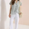 Overhemdblouse met hangende schouder in linnen
