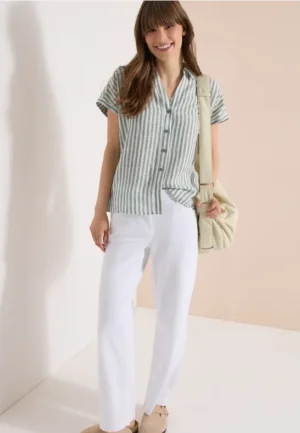 Overhemdblouse met hangende schouder in linnen