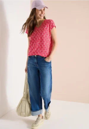 Shirt met V-hals en schelpenprint