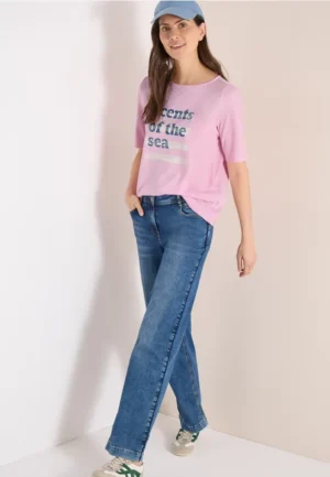 Shirt met boothals en tekst