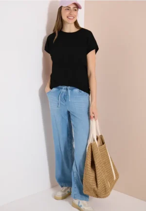 Shirt met boothals en textuur