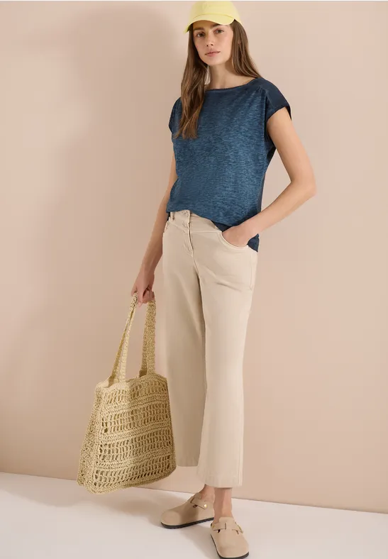 Shirt met boothals in garment-dye look