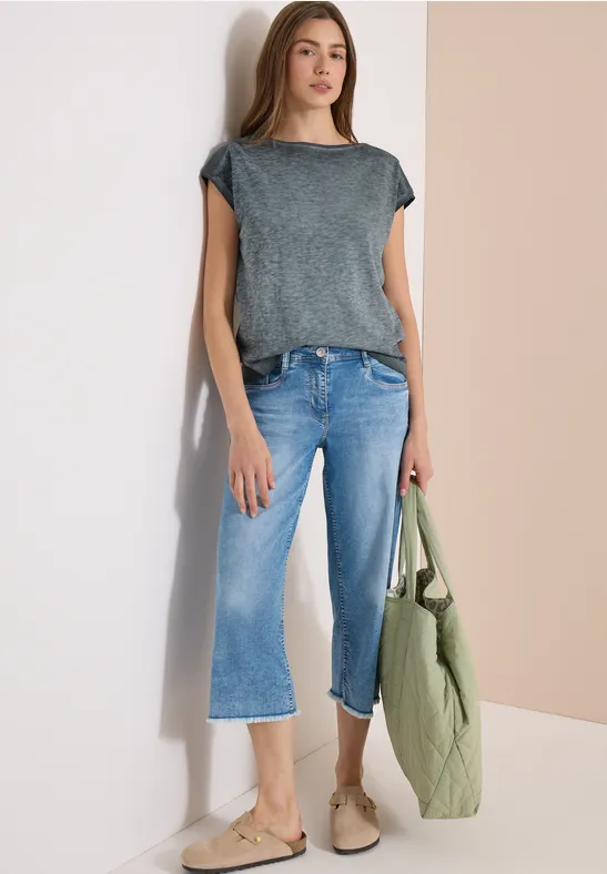 Shirt met boothals in garment-dyed look