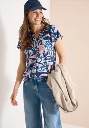 Shirt met gespleten hals en grafische print