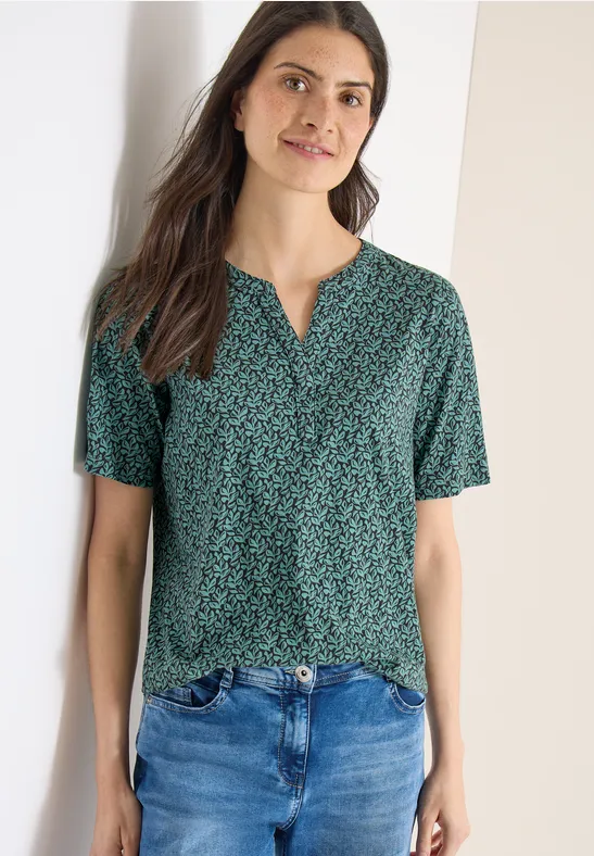 Shirt met gespleten hals en print