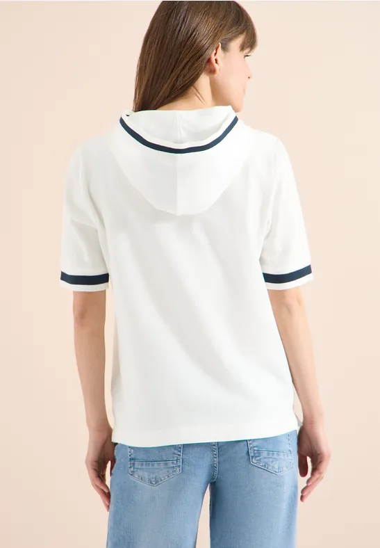 Shirt met korte mouwen, capuchon en geribde details - Afbeelding 3