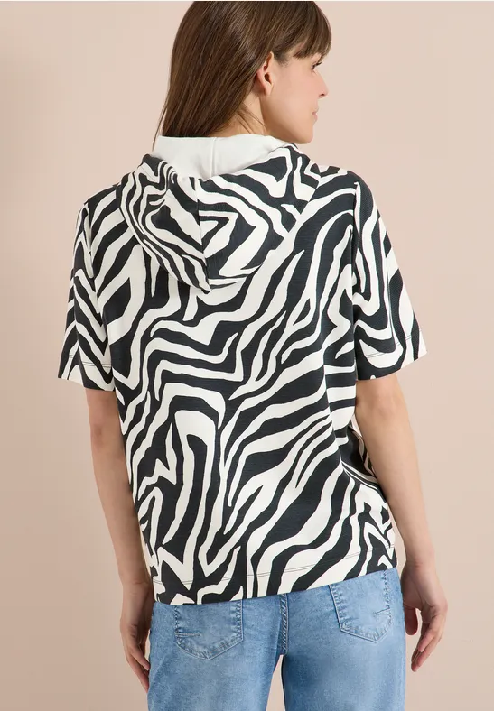 Shirt met korte mouwen, capuchon en structuur - Afbeelding 3