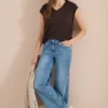 Shirt met overhangende schouders en V-hals