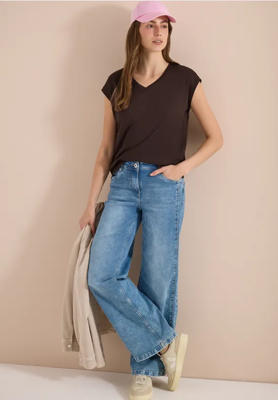 Shirt met overhangende schouders en V-hals