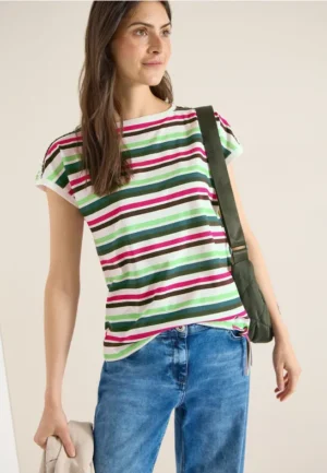 Shirt met ronde hals en rimpels