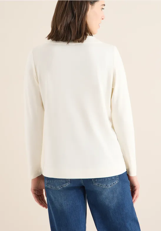 Shirt met trechtervormige hals in effen kleur - Afbeelding 3