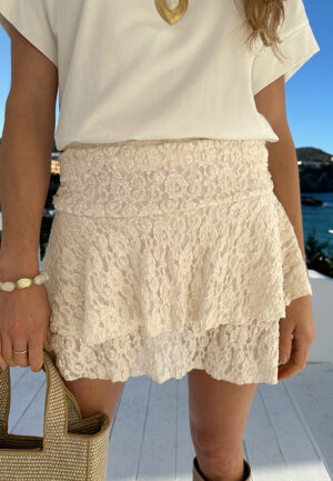 Smocked Ruffle Skort Beige