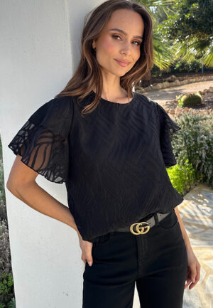 Soft Layers Ruffle Top Black