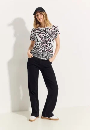 T-shirt in materiaalmix