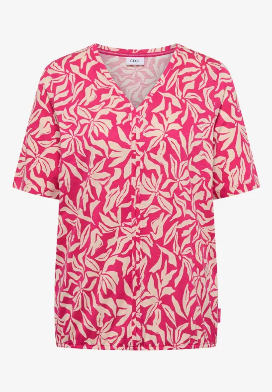T-shirt met V-hals en bloemenprint