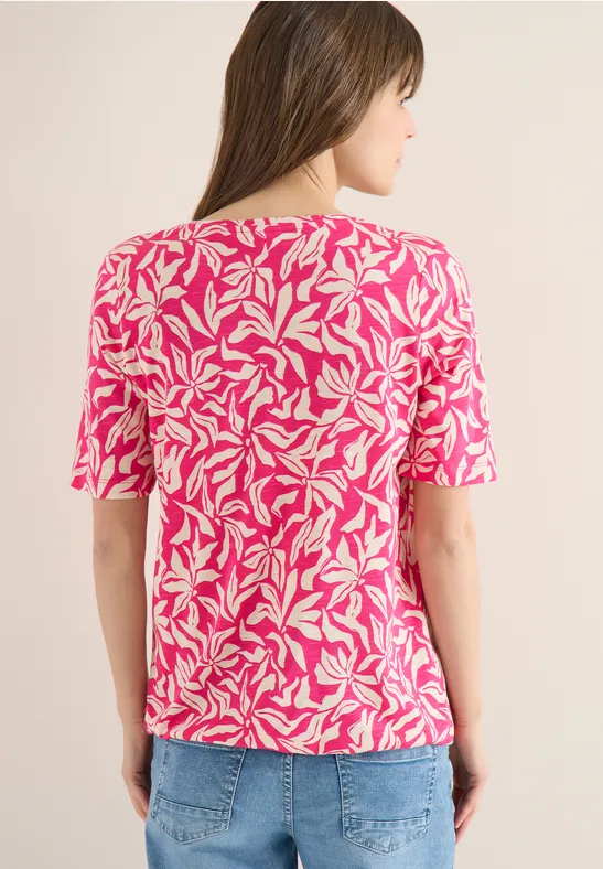 T-shirt met V-hals en bloemenprint - Afbeelding 2