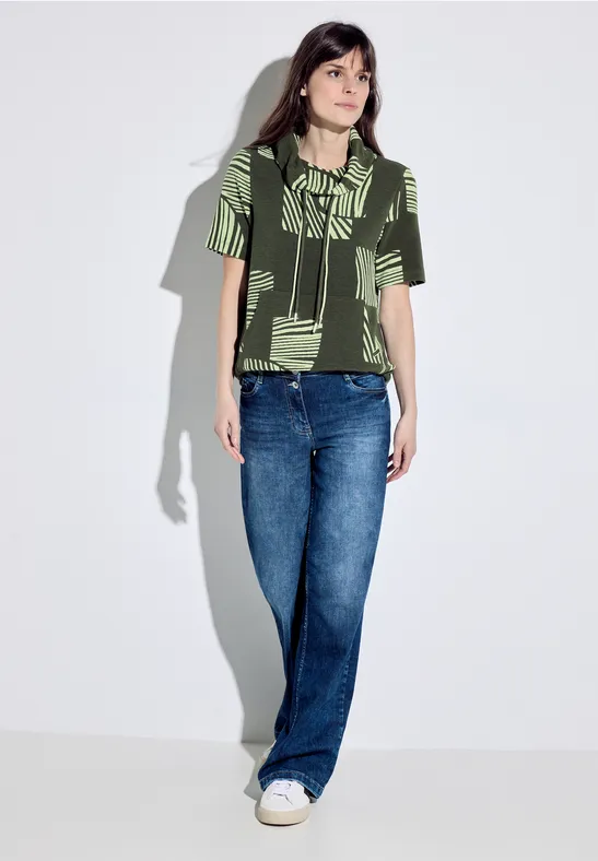 T-shirt met zeer ruime kraag