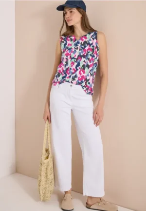 Top met gespleten hals en print