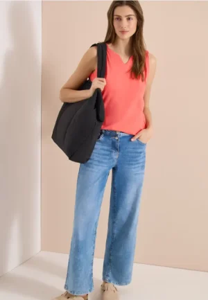 Top met gespleten hals in effen kleur