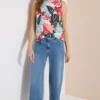 Top met ronde hals en bladprint