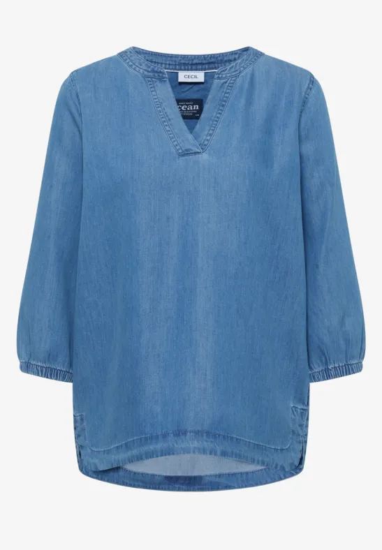 Tuniek met 3/4 mouwen in denimlook - Afbeelding 2