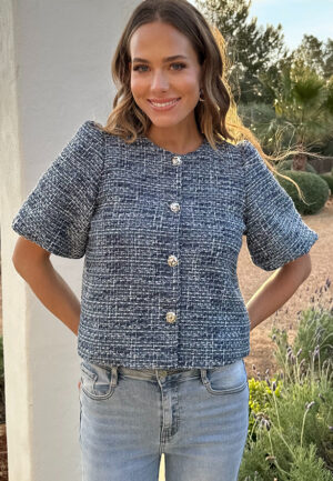 Alternative view of Tweed Puff Sleeve Jacket Blue