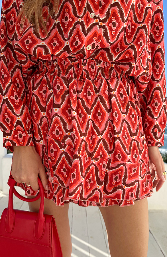 Viscose Print Skort Deep Coral