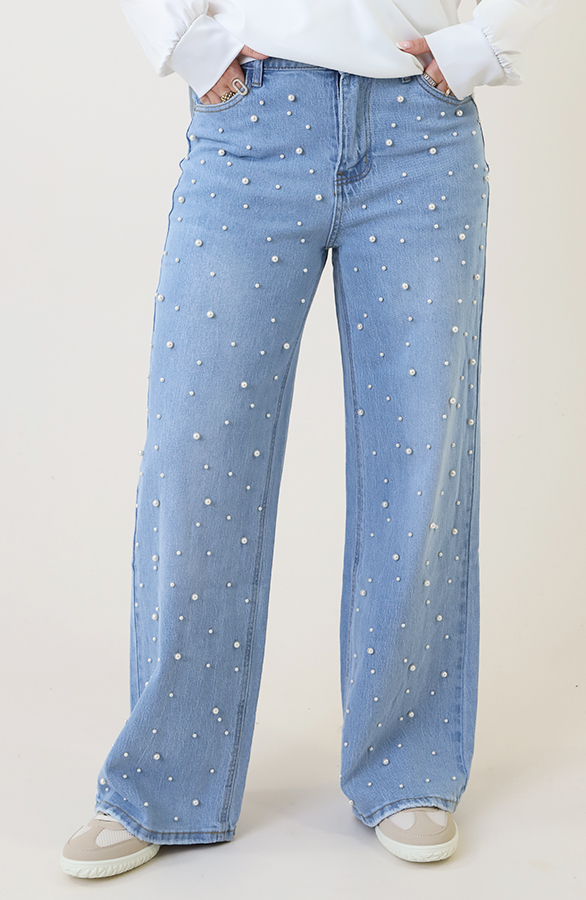 Wide Leg Jeans Pearls Light Blue - Afbeelding 2
